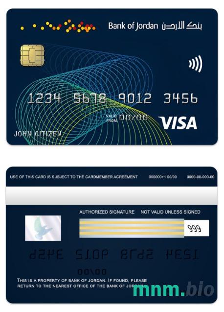 Jordan Bank of Jordan visa złoto karta przykład w formacie PSD